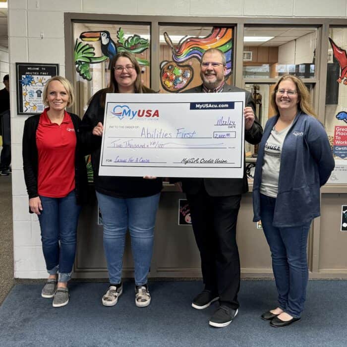 MyUSA Credit Union presenting donation check to Abilities First in Southwest Ohio.
