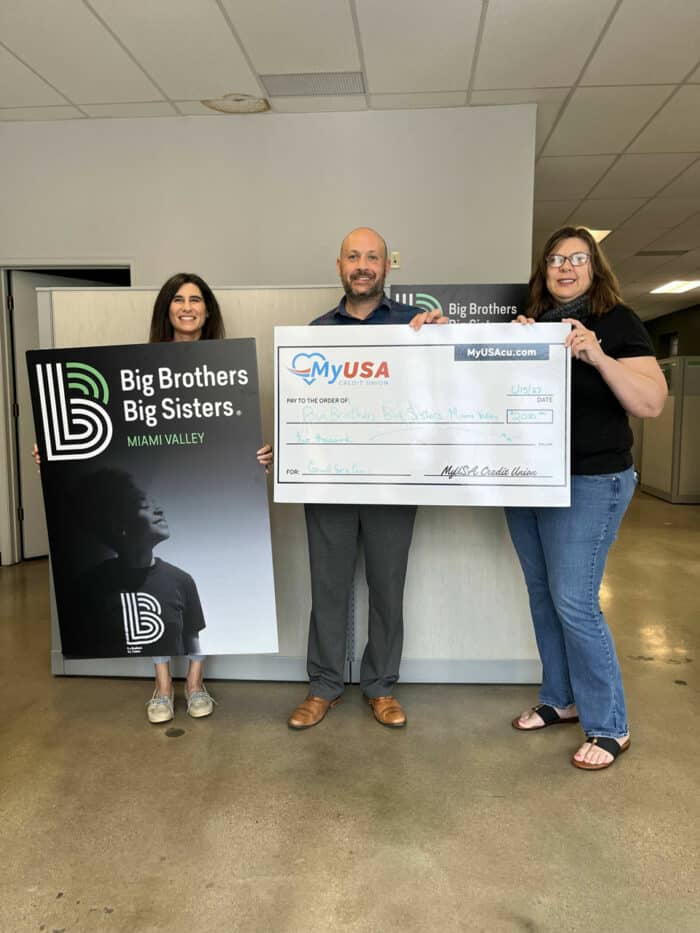 MyUSA Credit Union presenting donation check to Big Brothers Big Sisters in Southwest Ohio.