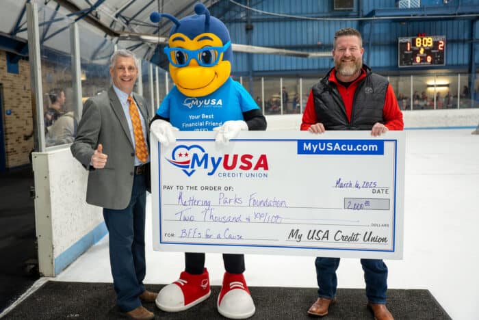 MyUSA Credit Union presenting donation check to Kettering Parks Foundation in Southwest Ohio.