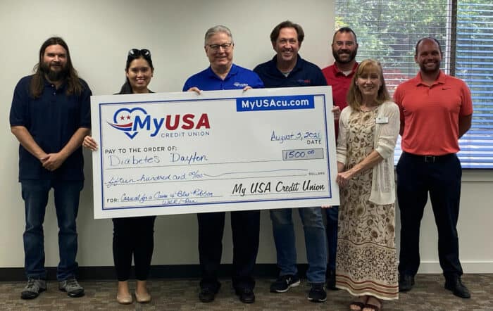MyUSA Credit Union presenting donation check to the Diabetes Dayton in Southwest Ohio.
