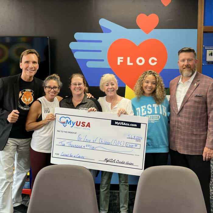 MyUSA Credit Union presenting donation check to FLOC in Southwest Ohio.