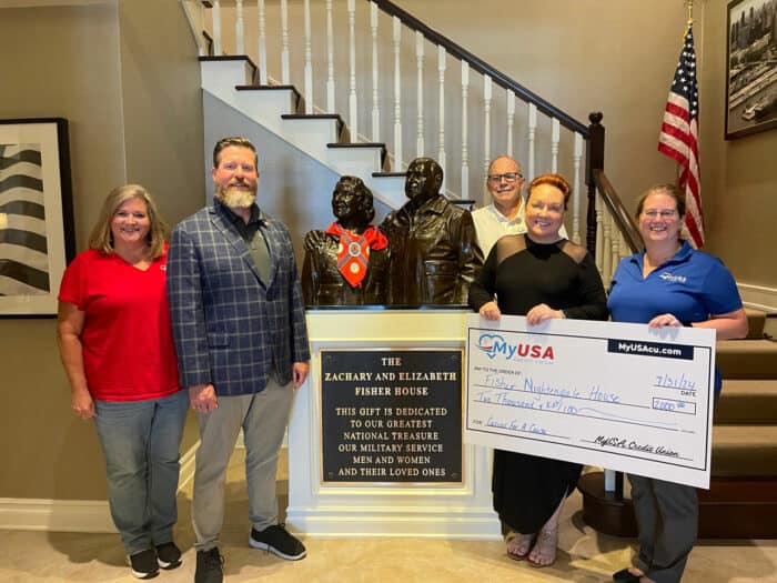 MyUSA Credit Union presenting donation check to Fisher Nightengale House in Southwest Ohio.