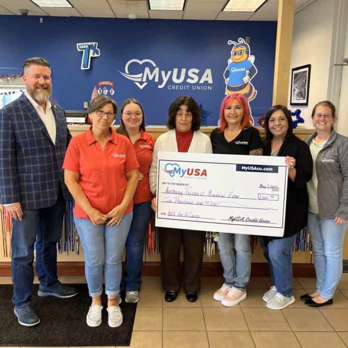 MyUSA Credit Union presenting donation check to the Anthony Trissell Memorial in Southwest Ohio.