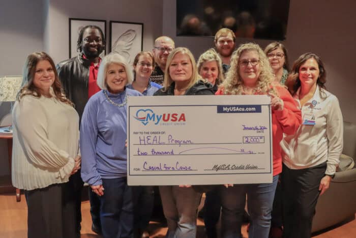 MyUSA Credit Union presenting donation check to HEAL in Southwest Ohio.