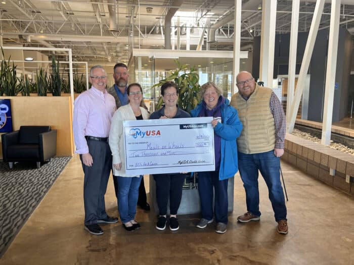 MyUSA Credit Union presenting donation check to Meals on Wheels in Southwest Ohio.