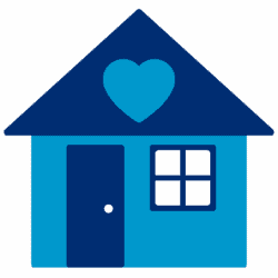 A blue house icon with a blue heart icon on it