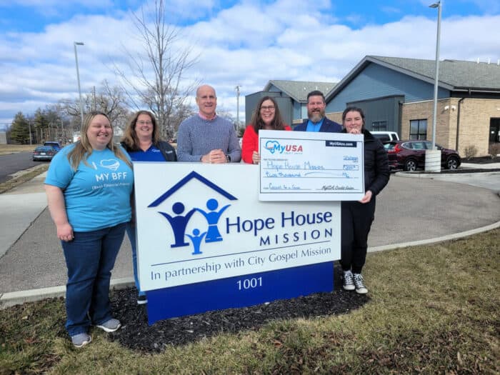 MyUSA Credit Union presenting donation check to Hope House in Southwest Ohio.