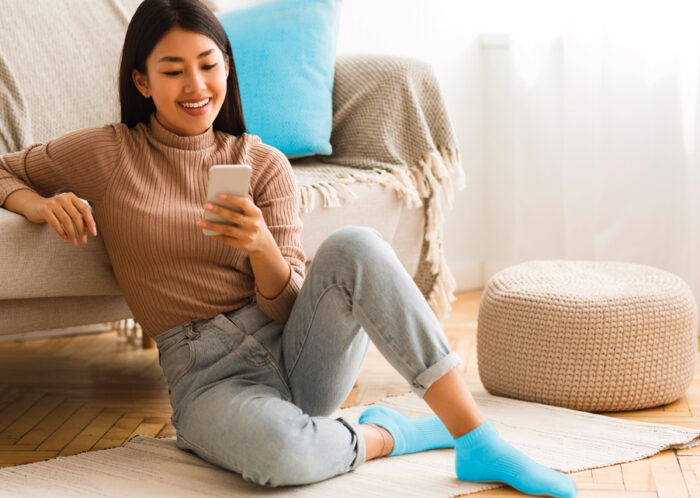 girl with blue socks