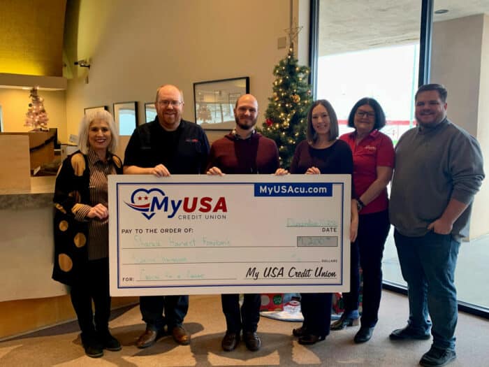 MyUSA Credit Union presenting donation check to the Shared Harvest in Southwest Ohio.