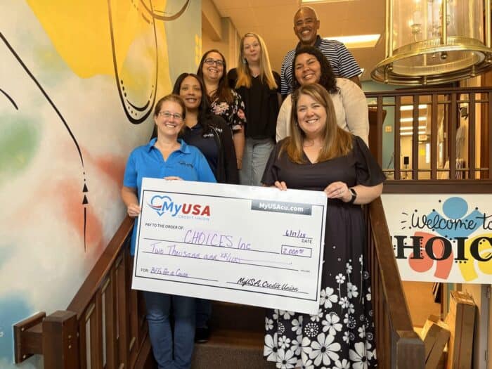 MyUSA Credit Union presenting donation check to Choices in Southwest Ohio.