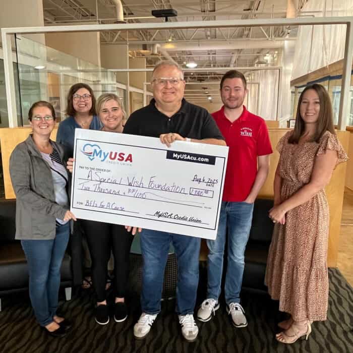 MyUSA Credit Union presenting donation check to A Special Wish Southwest Ohio.