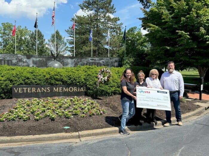 MyUSA Credit Union presenting donation check to Wreathes Across America in Southwest Ohio.